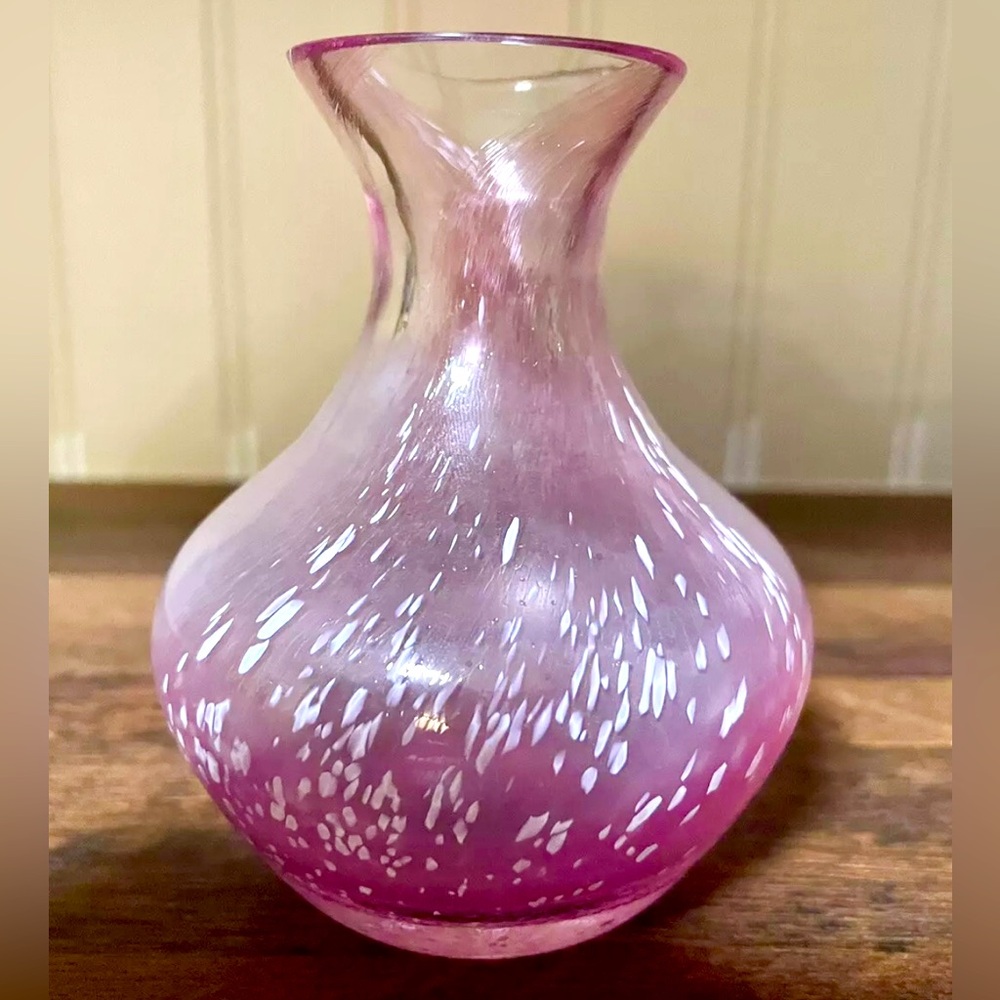 Vintage Pink And White Miniature Caithness Swirled Bud Vase Crystal Scotland